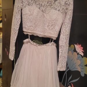 My Michelle Cream Lace Crop Blouse with Matching Flirty Mini Skirt